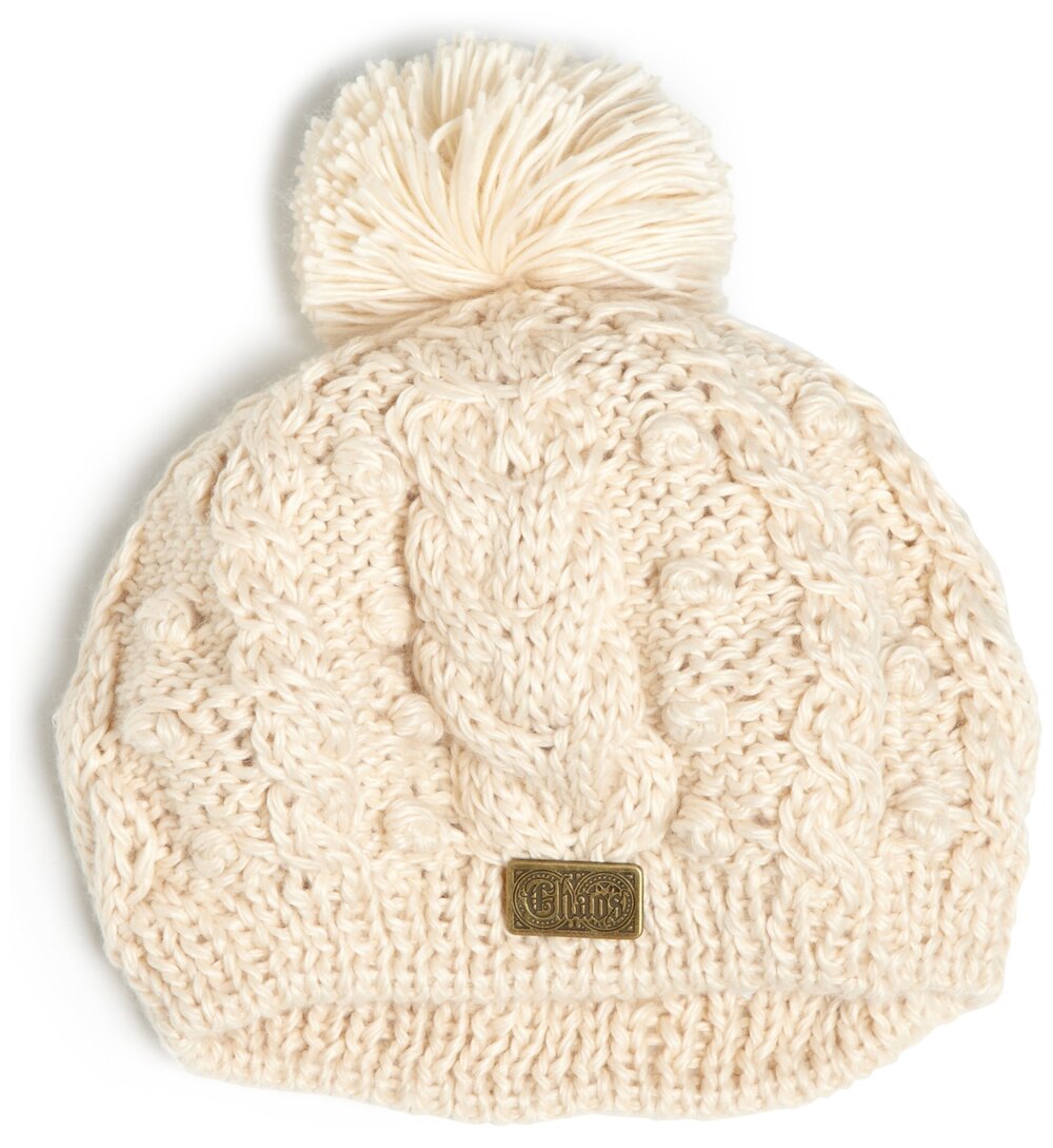 9474 Alice Acrylic Cable Knit Beanie with Pom Natural, Unisex
